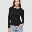 Women Rib T-Shirt Long Sleeve Black