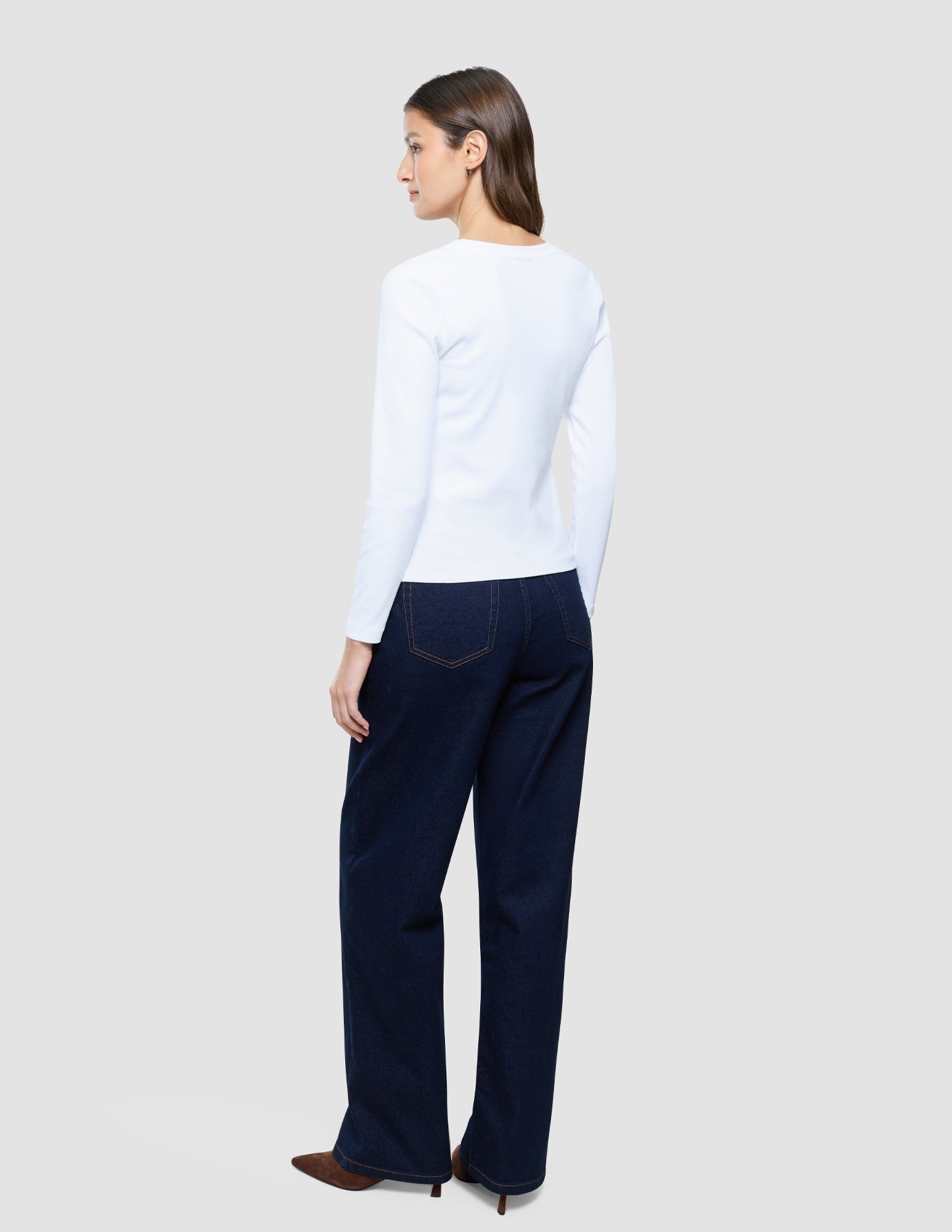 Women Rib T-Shirt Long Sleeve White