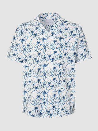 Seersucker Short Sleeve Shirt Navy Palms