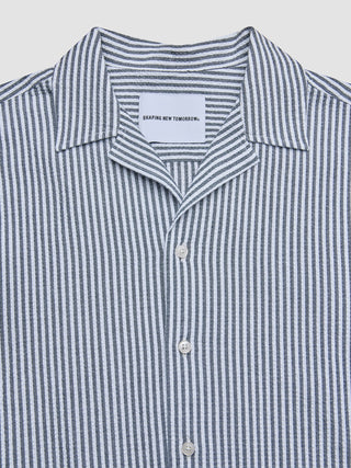 Seersucker Short Sleeve Shirt Navy Stripes