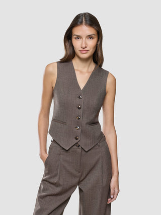 Women Serene Short Vest Brown Stone Herringbone