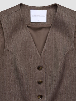 Women Serene Short Vest Brown Stone Herringbone