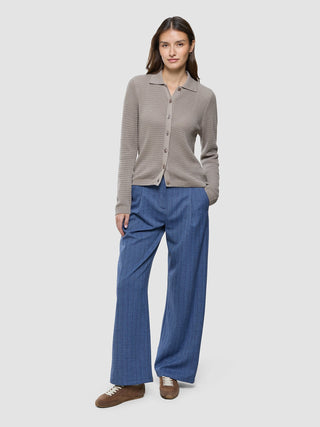 Women Structured Polo Long Sleeve Dark Sand