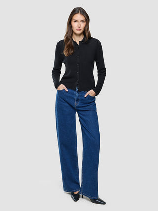 Women Structured Polo Long Sleeve Black