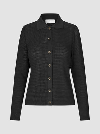 Women Structured Polo Long Sleeve Black