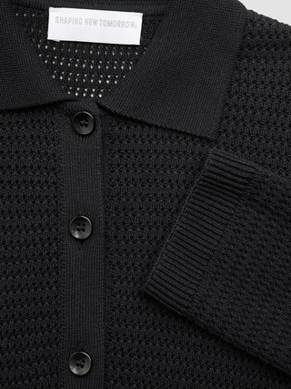 Women Structured Polo Long Sleeve Black