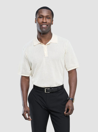 Textured Knitted Short Sleeve Polo Shirt Buttercream