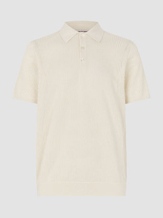 Textured Knitted Short Sleeve Polo Shirt Buttercream