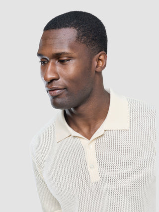 Textured Knitted Short Sleeve Polo Shirt Buttercream