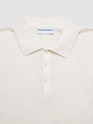 Textured Knitted Short Sleeve Polo Shirt Buttercream