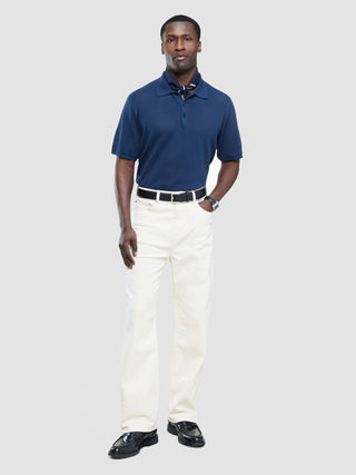 Textured Knitted Short Sleeve Polo Shirt Navy
