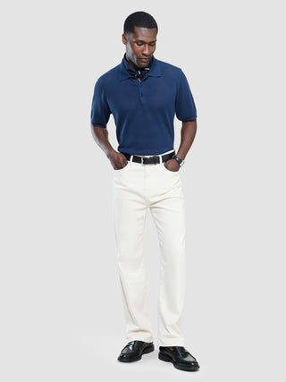 Textured Knitted Short Sleeve Polo Shirt Navy