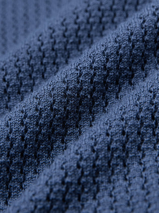 Textured Knitted Short Sleeve Polo Shirt Navy