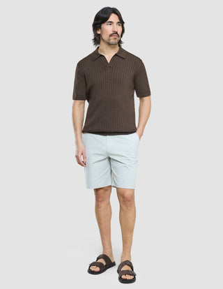 V-Neck Knit Short Sleeve Polo Dark Brown