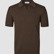 V-Neck Knit Short Sleeve Polo Dark Brown