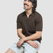 V-Neck Knit Short Sleeve Polo Dark Brown