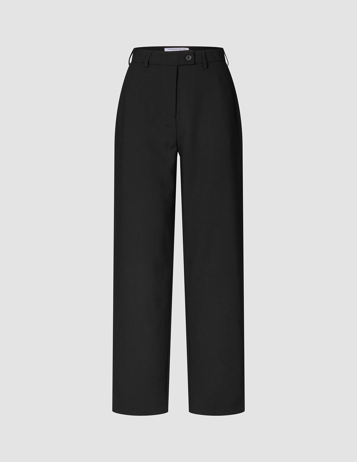 GO2-bukser for kvinner, Straight Black – med høy midje, rett benform, knappelukking og minimalistisk skandinavisk design.