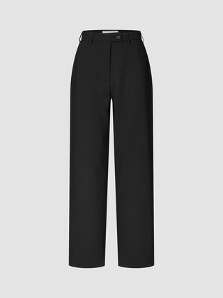 GO2-bukser for kvinner, Straight Black – med høy midje, rett benform, knappelukking og minimalistisk skandinavisk design.