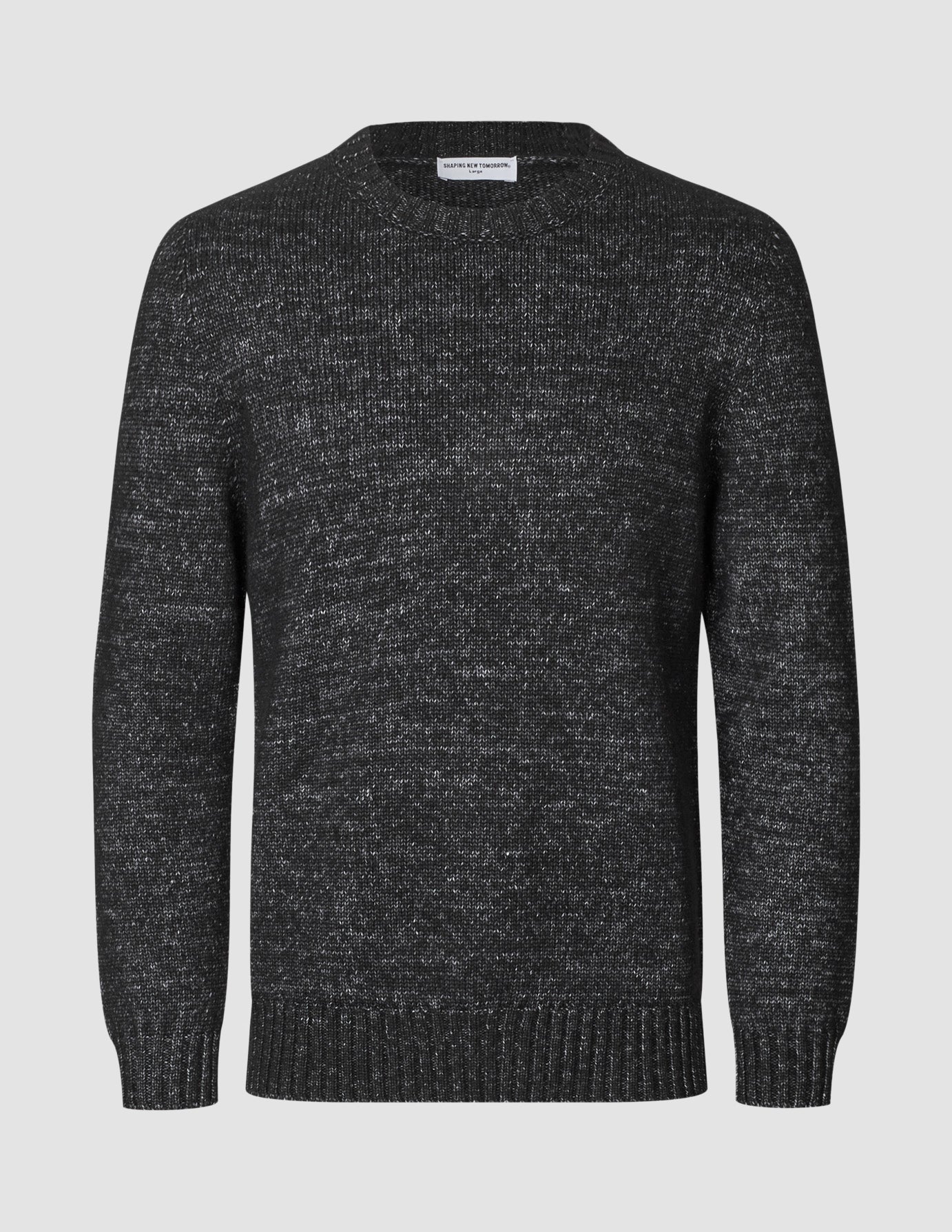 Chunky Soft Wool Knit Crewneck Charcoal Melange