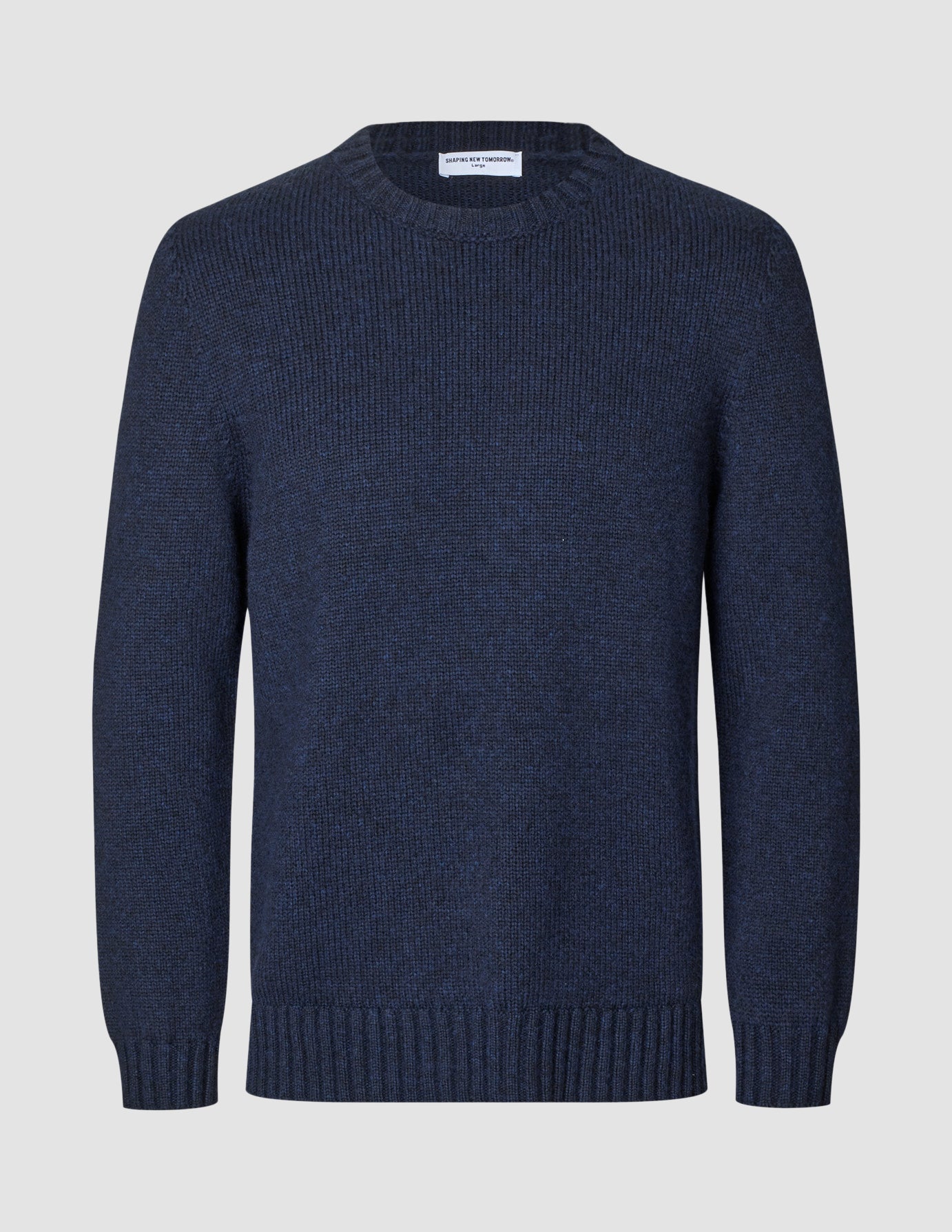 Chunky Soft Wool Knit Crewneck Dark Navy Melange