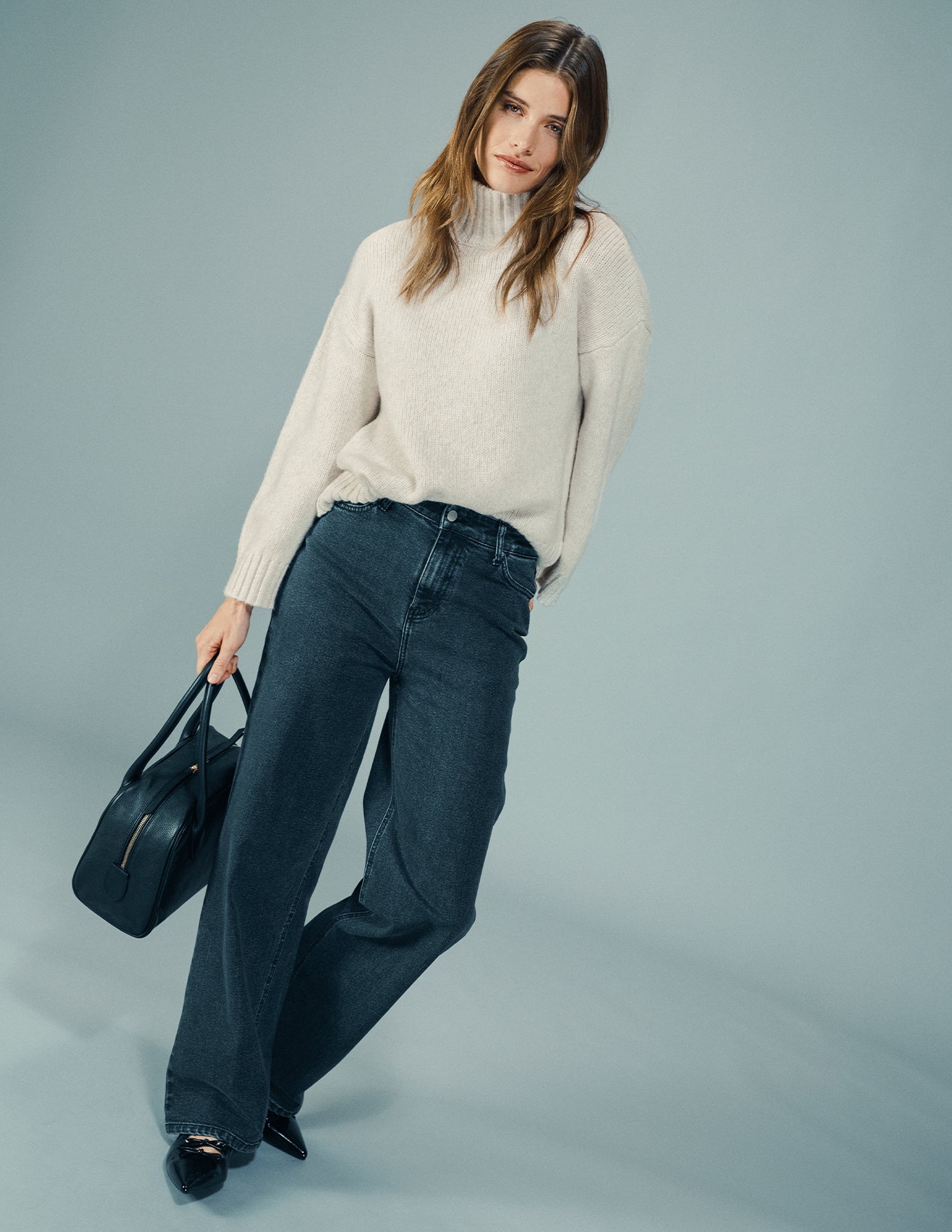 Women's Chunky Soft Wool Knit Turtleneck Sugar Melange