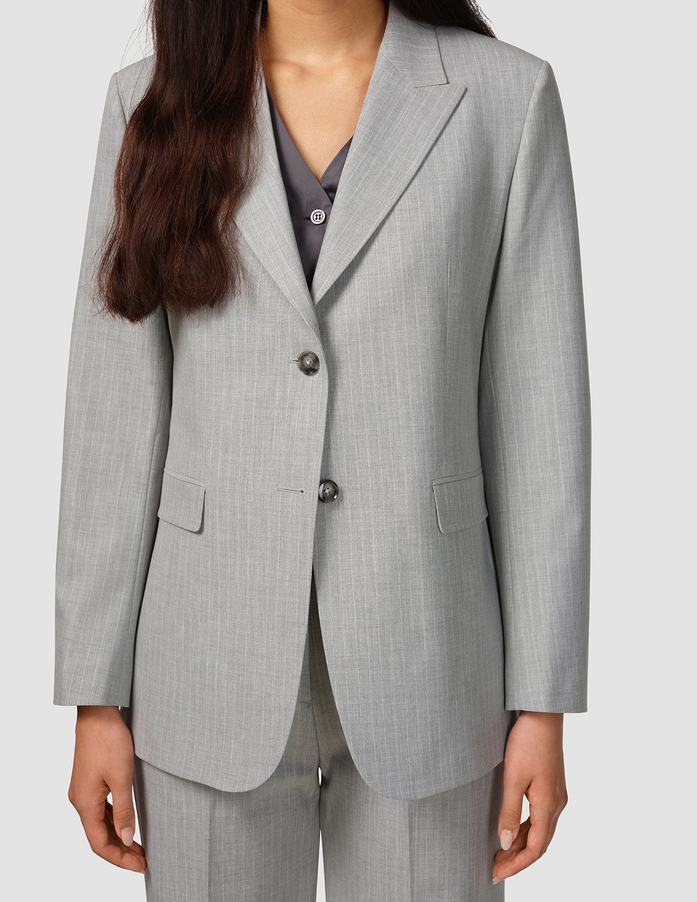Essential Blazer Light Grey Pinstriped