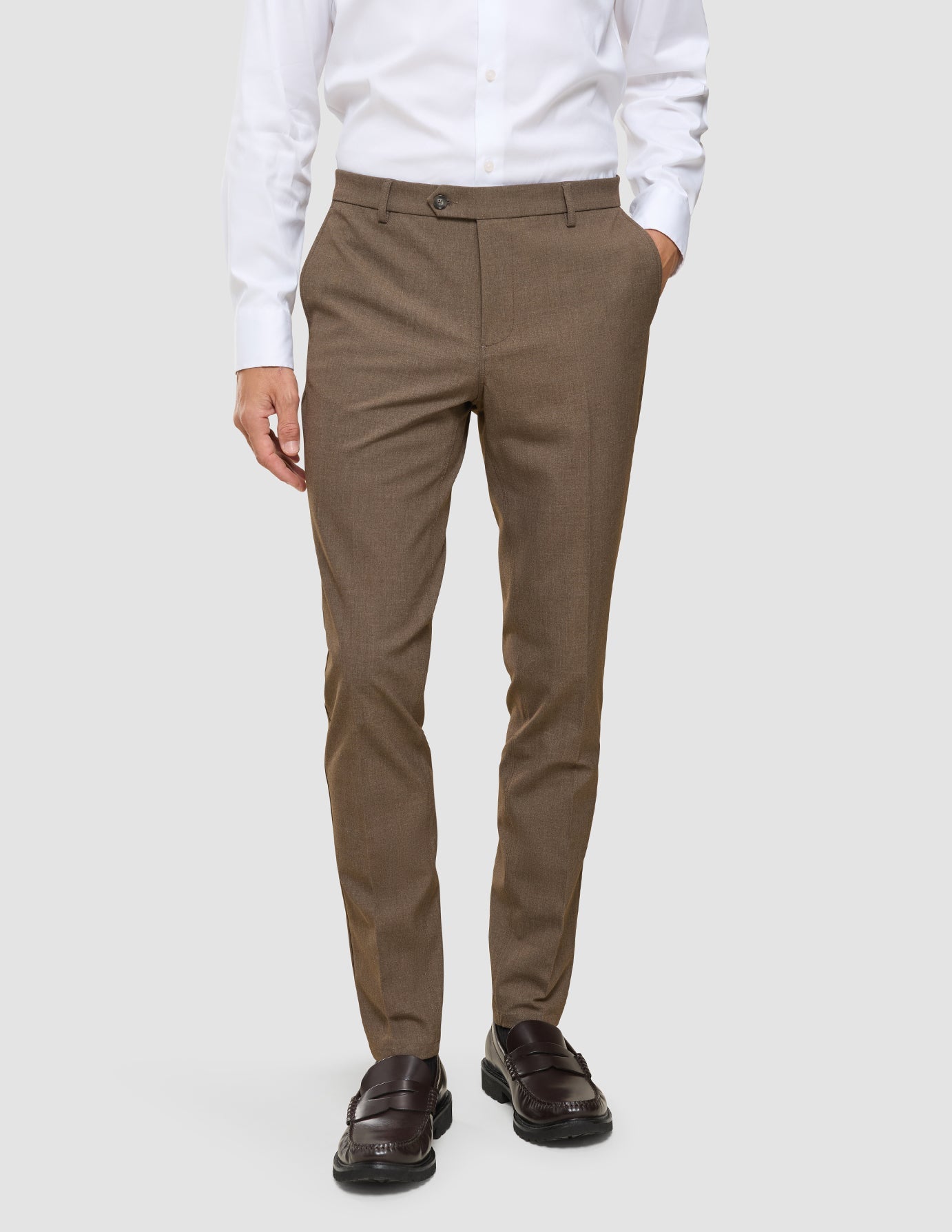 Essential Suit Pants Slim Saddle Brown Melange