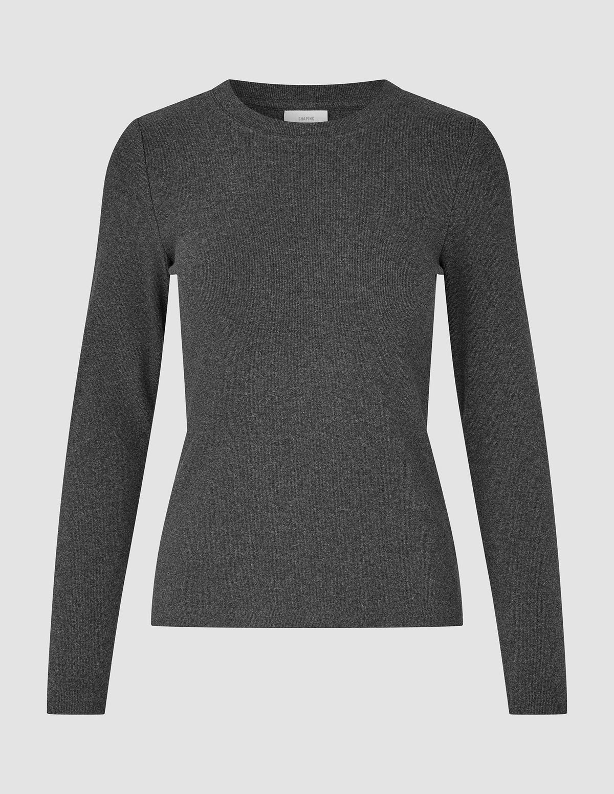 Women Rib T-shirt Long Sleeve Dark Grey Melange