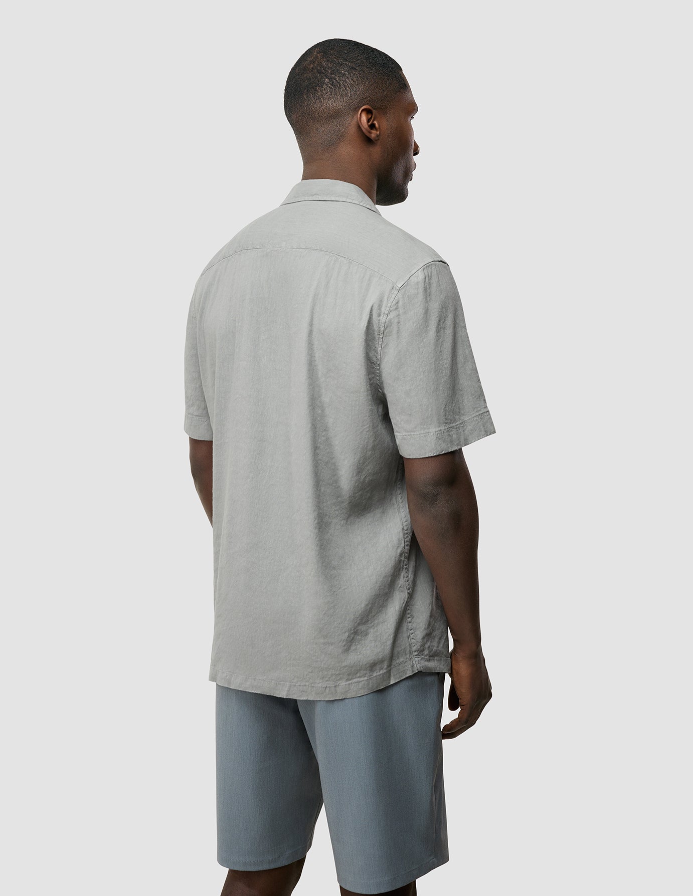 Refined Linen Bowling Short Sleeve Shirt Stone Grey
