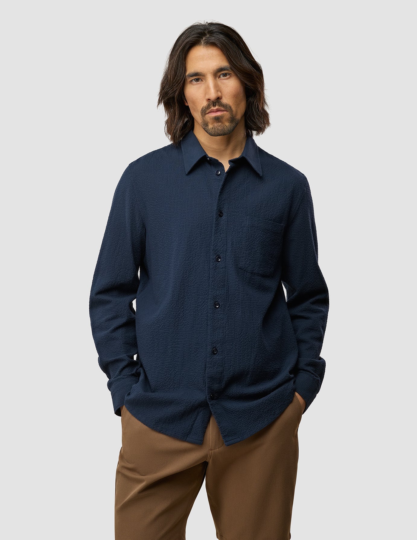 Seersucker Casual Shirt Dark Navy
