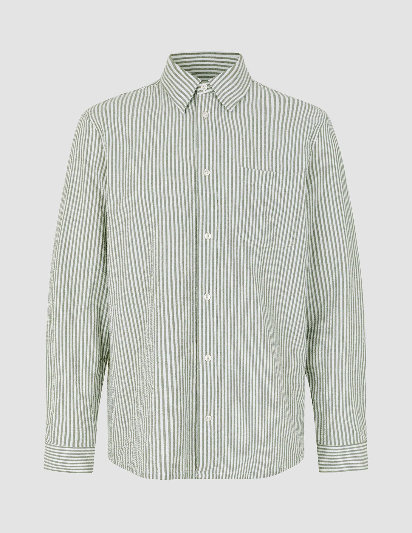 Seersucker Casual Shirt Green Stripes