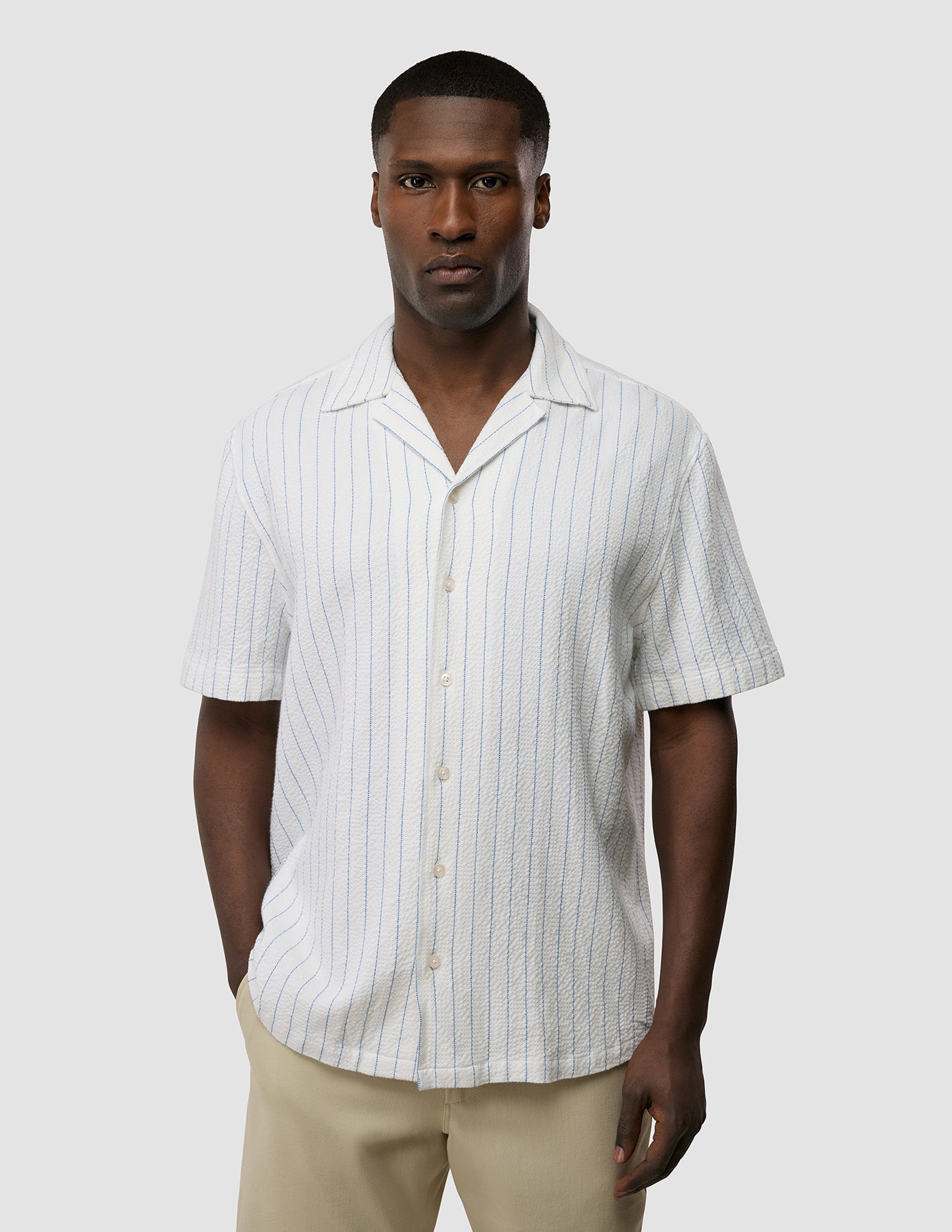 Seersucker Short Sleeve Shirt Blue Stripes