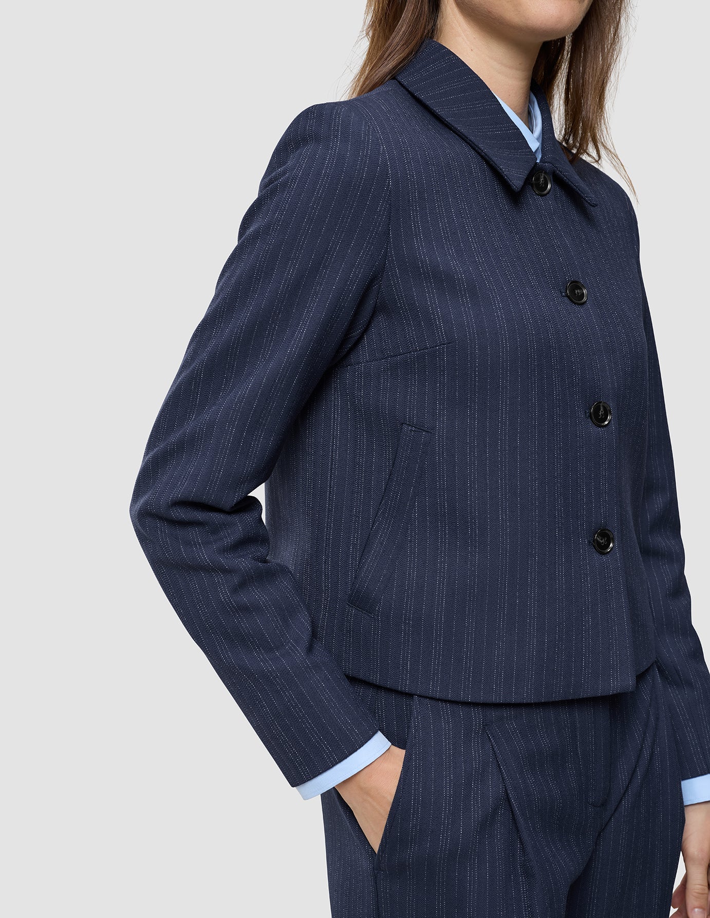 Serene Set Marine Pinstripe Short Jacket Pants