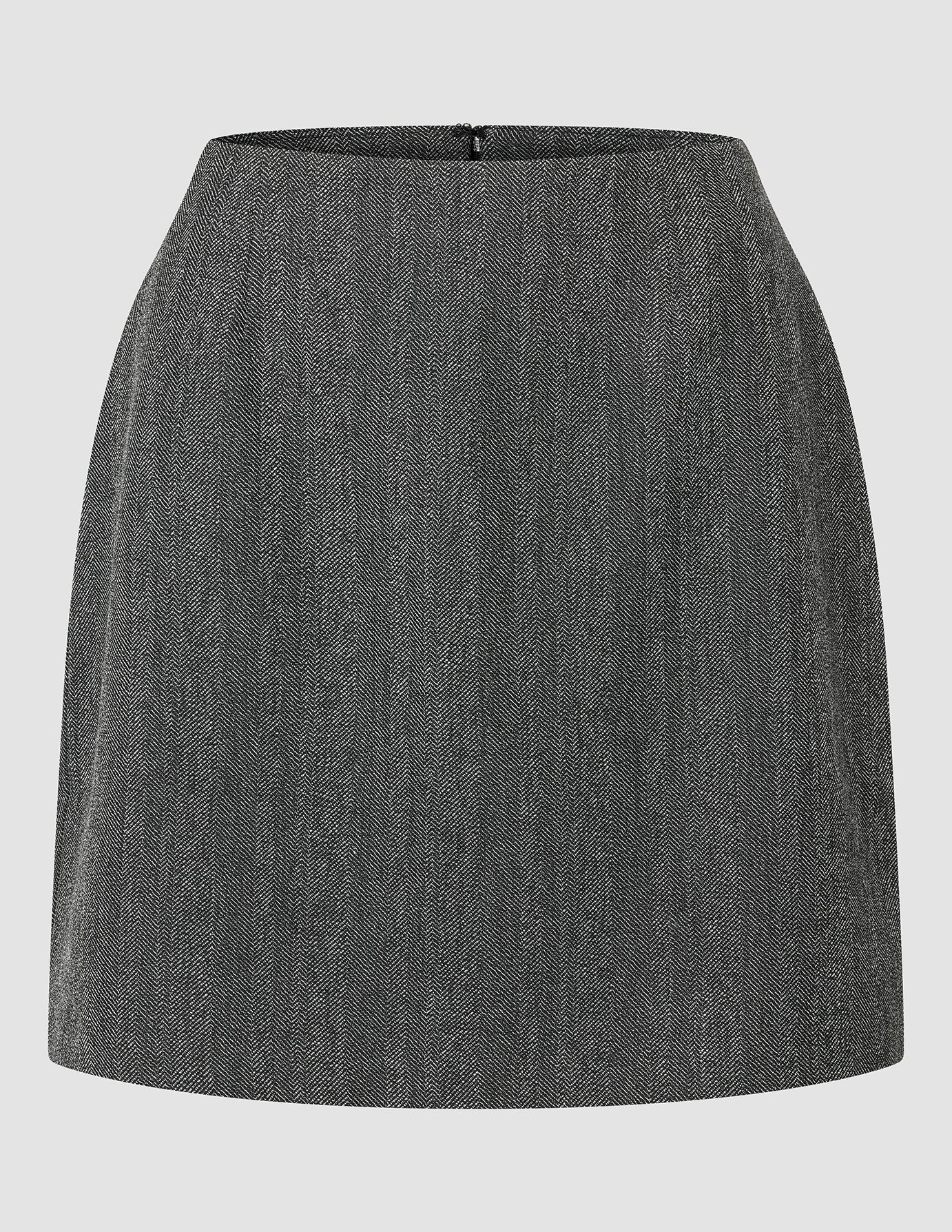 Women's Serene Short Skirt Grey Herringbone