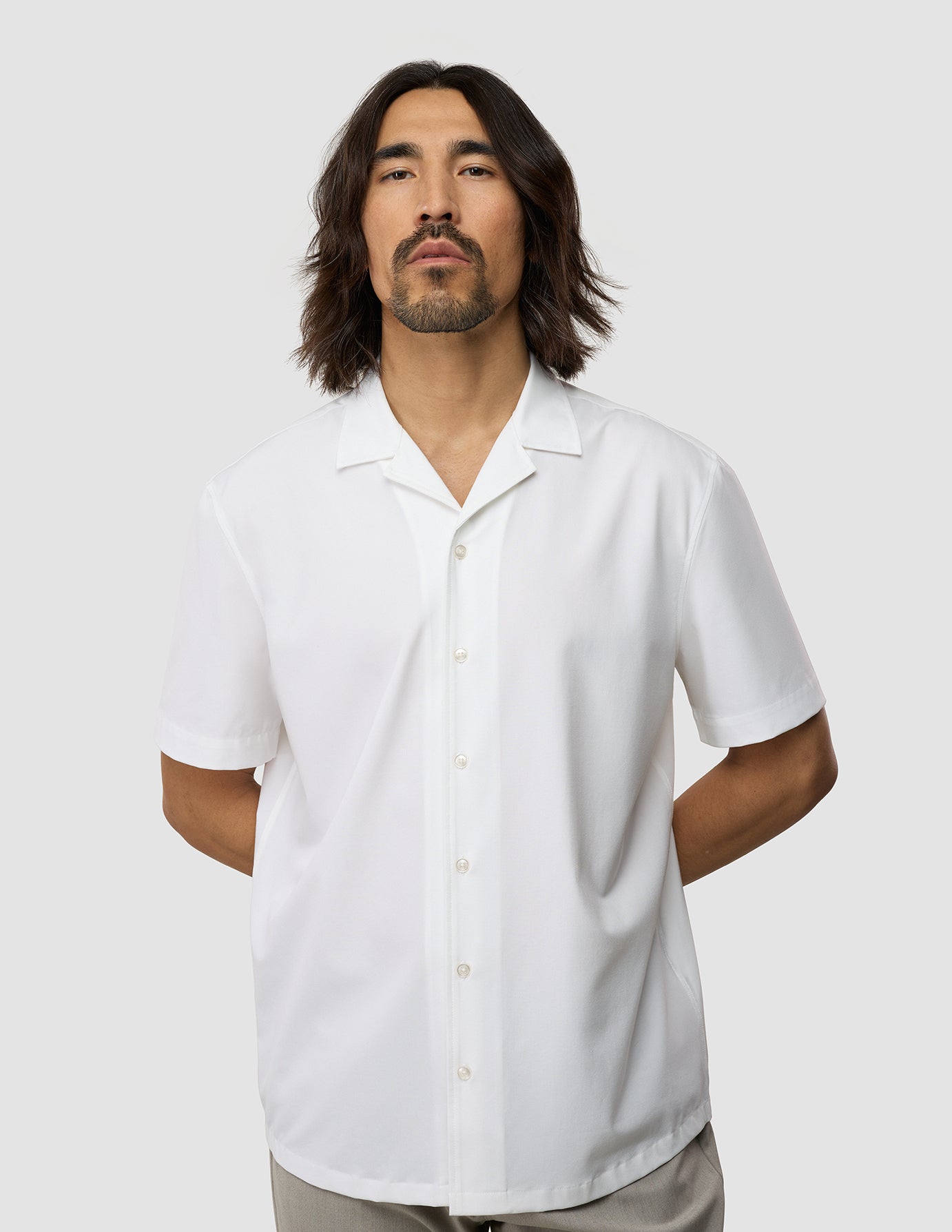 Tech Linen Bowling Short Sleeve Shirt Pure White