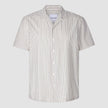 Tech Linen Bowling Short Sleeve Shirt Navy Pinstripe