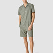 Tech Linen Bowling Short Sleeve Shirt Green Pinstripe