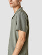 Tech Linen Bowling Short Sleeve Shirt Green Pinstripe