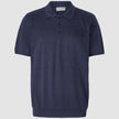 Textured Knitted Short Sleeve Polo Shirt Navy