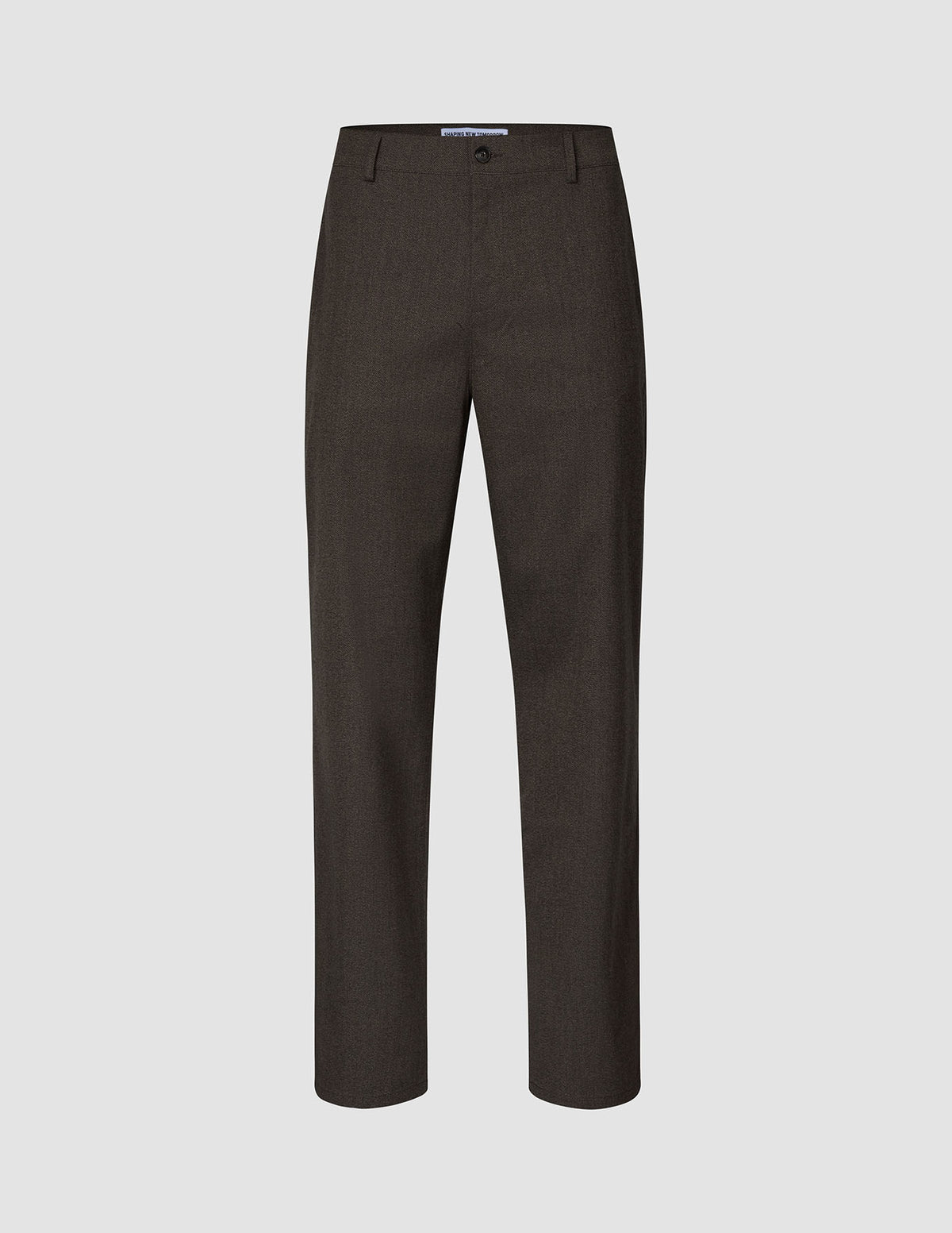 Mørkebrune Atelier-bukser i avslappet passform, Relaxed Dark Brown, i brutt twill med knappelukking.