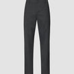 Atelier-bukser i mørkegrått, med avslappet passform, brutt twill og knappelukking, i en ren skandinavisk stil.