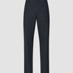 Atelier-bukser i avslappet passform, mørk marineblå, i brutt twill med knappelukking og beltehemper.