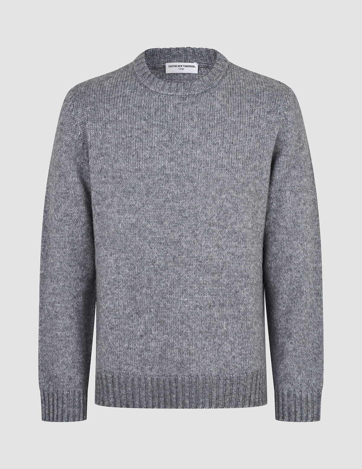 Tykk, myk ullgenser med rund hals i fargen Glacier Grey, med strukturert strikk, ribbede mansjetter og ribbet nederkant.
