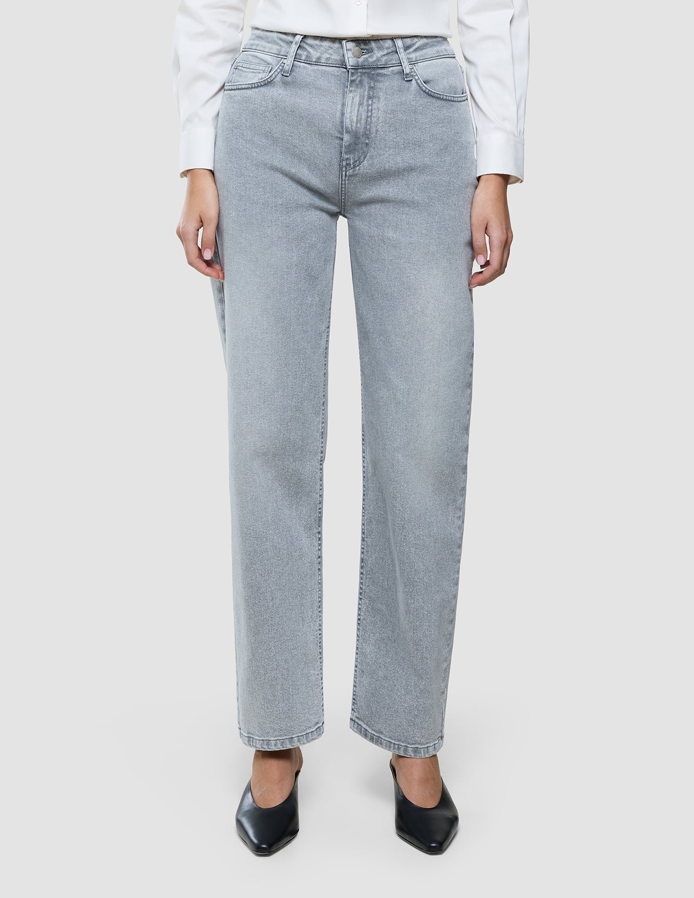 Women's Classic Jeans Straight Light Grey Washed