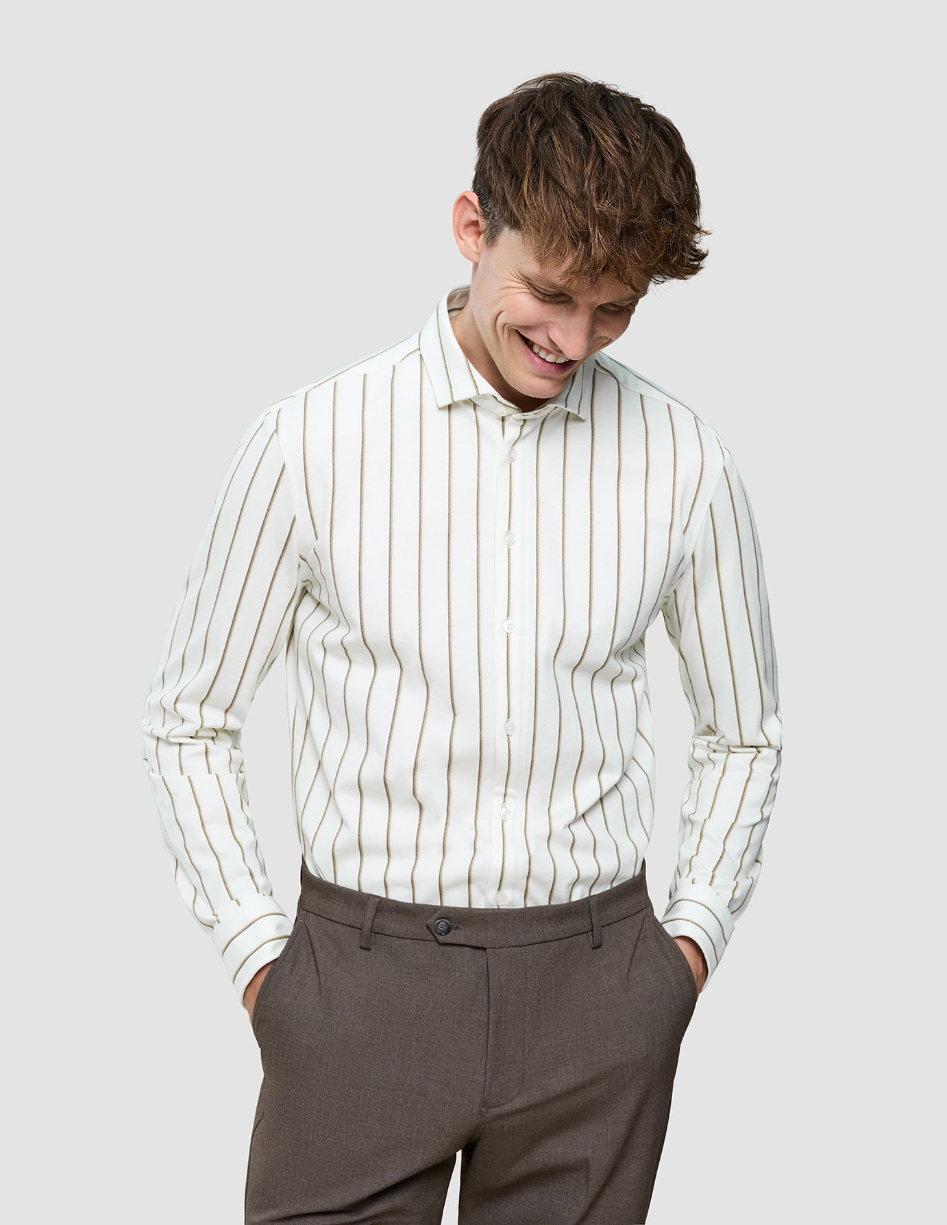 Classic Shirt Sand Herringbone Stripes Regular