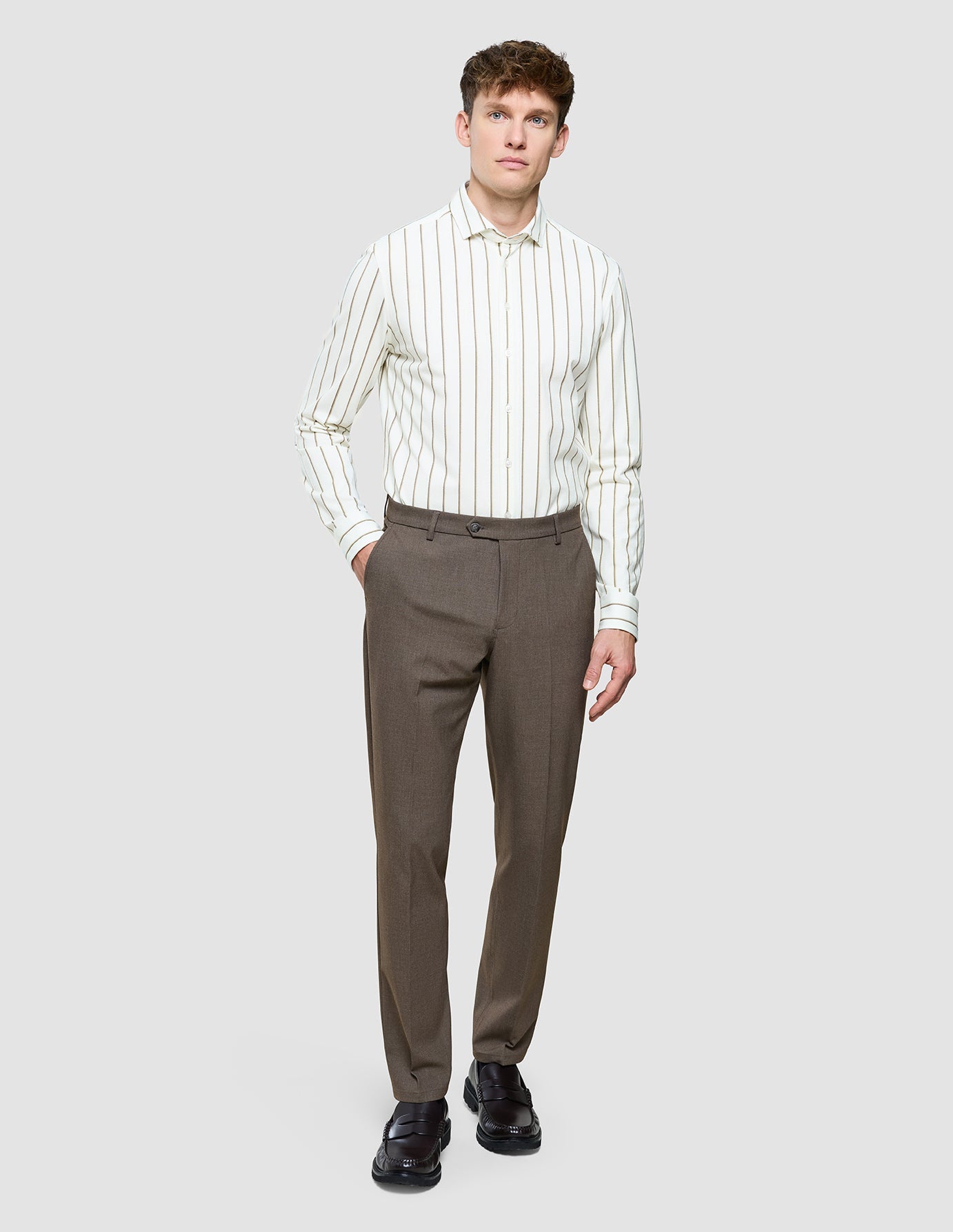 Classic Shirt Sand Herringbone Stripes Regular