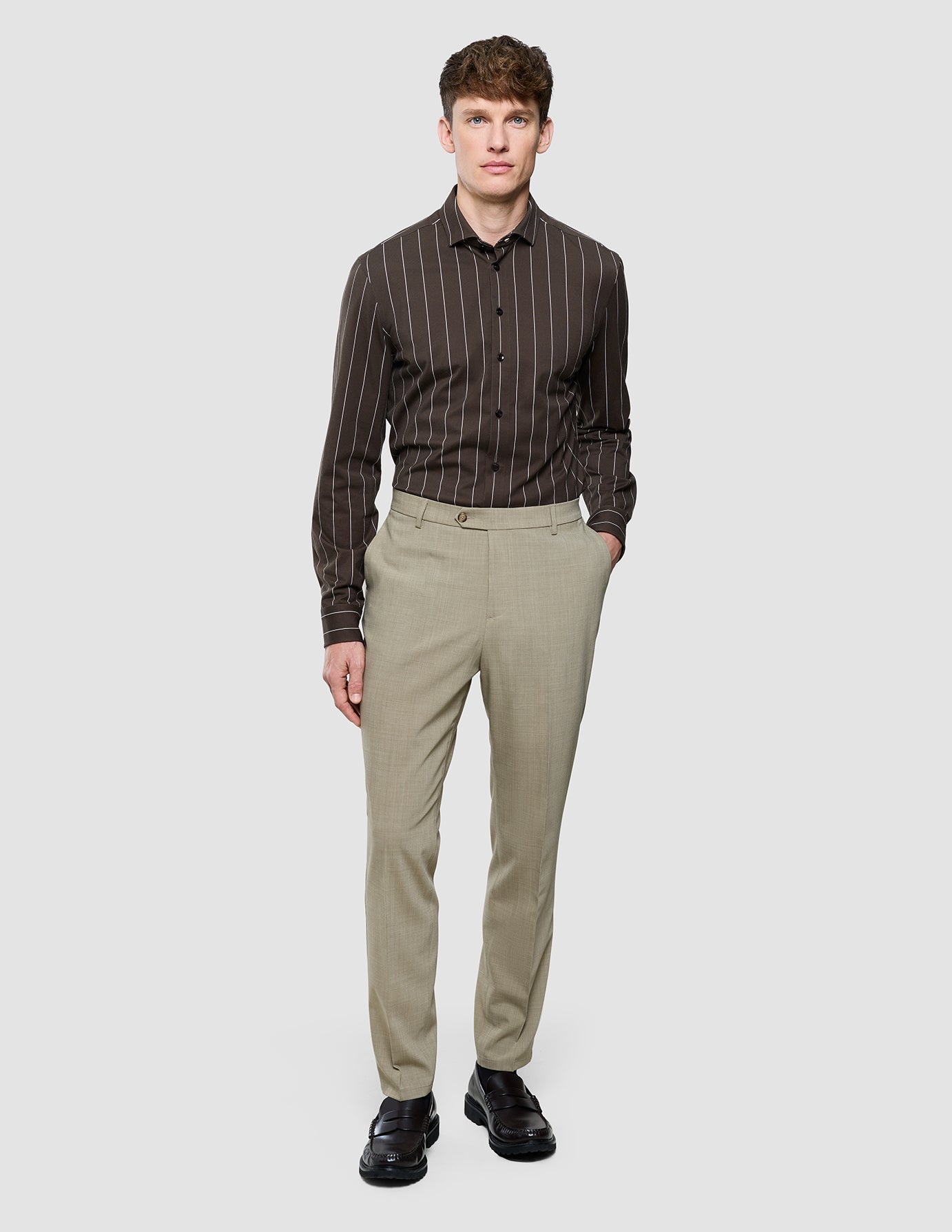 Classic Shirt Brown Pinstripes Regular