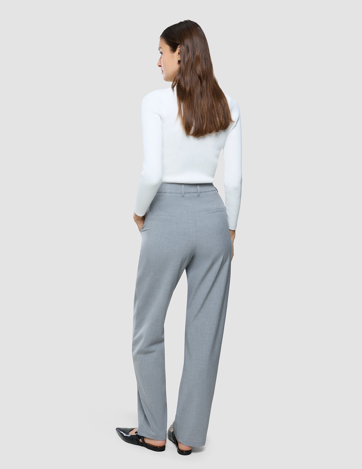 Women Ease Pants Straight Steel Melange