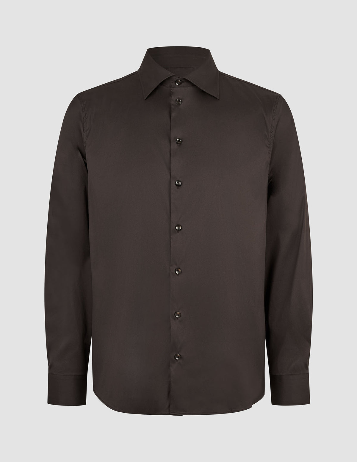 Elevated Shirt Regular – Mørkebrun langermet skjorte med knapper i pima-bomull og standardkrage.