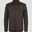 Elevated-skjorte, slim fit, mørkebrun: dresskjorte i mørkebrun Pima-bomull med smal passform, lange ermer og spiss krage.